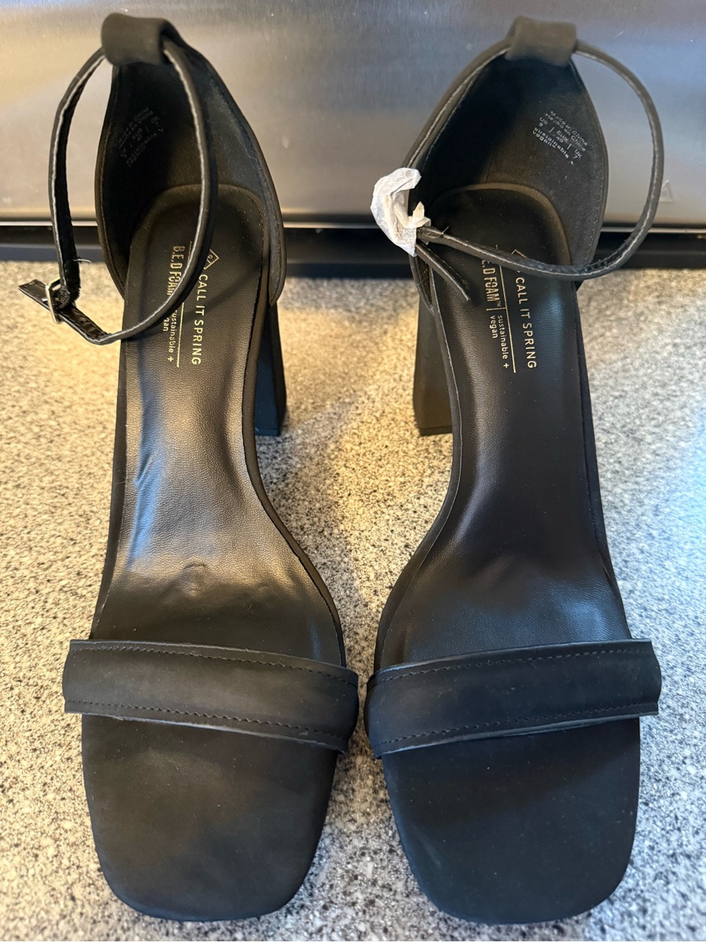 Call It Spring Black Square-Toe Ankle-Strap Block Heels